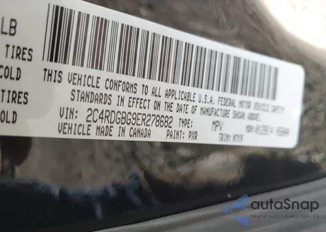 2014 Dodge Grand Caravan Se 30Th Anniversary из США, поврежденный, VIN 2C4RDGBG9ER278682